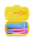 Curaprox Travel-Set Yellow. Set includes Travel Toothbrush CS 5460, 10ml Be You Toothpaste, Interdental Brush CPS prime 07, CPS prime 09.