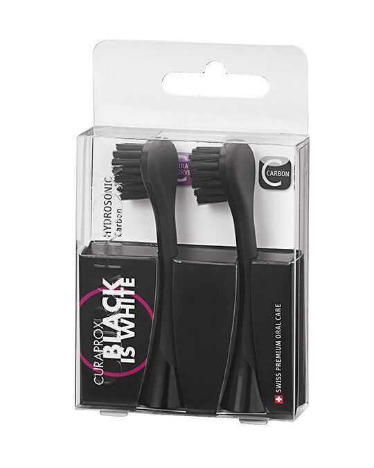 Curaprox Hydrosonic Black Is White Carbon Whitening Brush Heads, 2 Pieces -  Electric Replacement Toothbrush Heads.