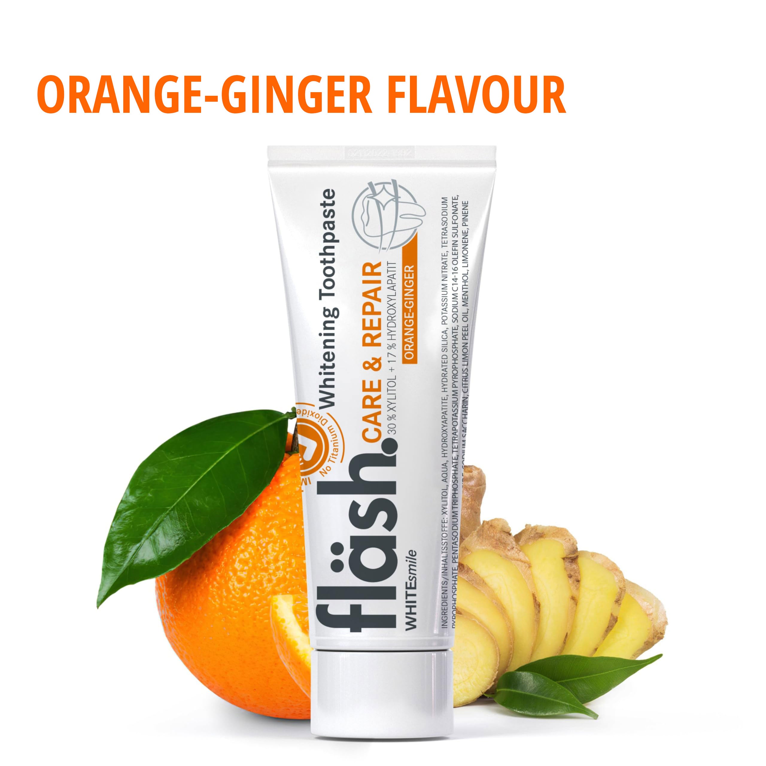 Flash Teeth Whitening Toothpaste Orange + ginger Flavor care and repai ...