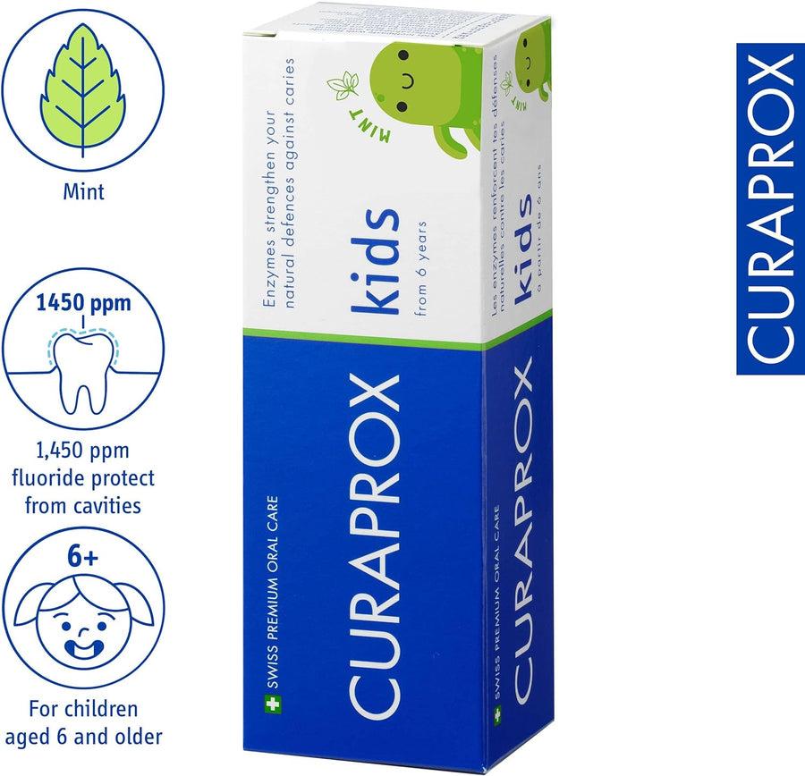 Curaprox Kids 6 + Years Toothpaste, Mint, 60ml. 1,450 ppm Fluoride.