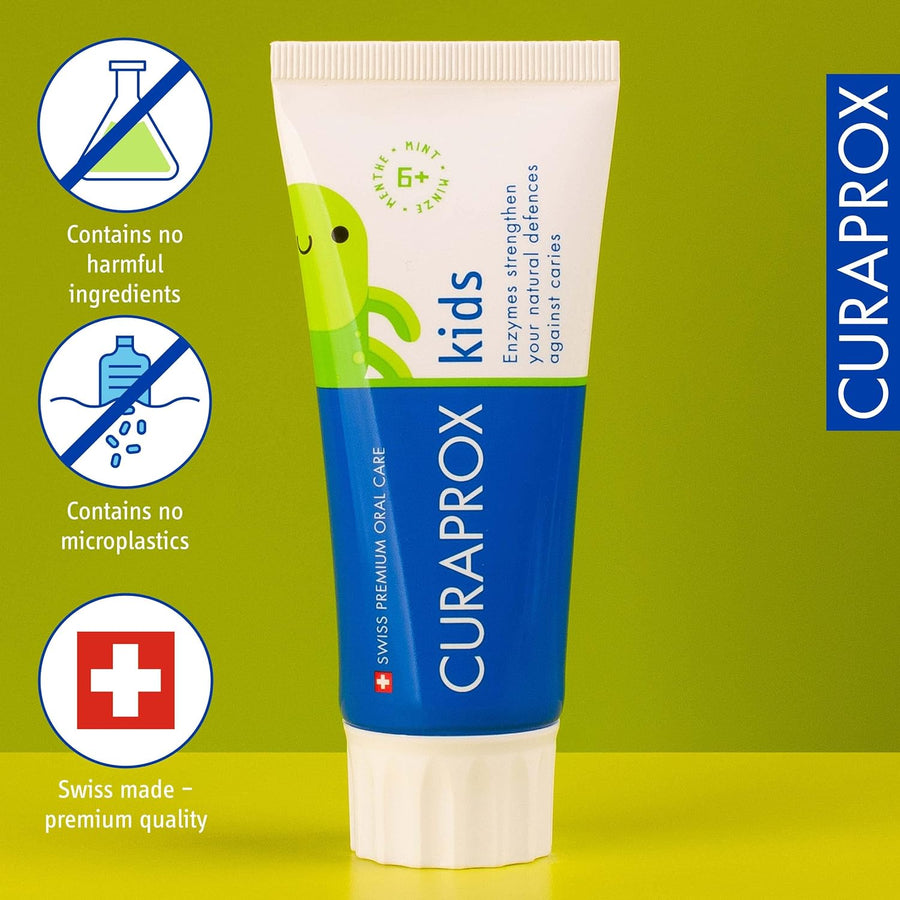 Curaprox Kids 6 + Years Toothpaste, Mint, 60ml. 1,450 ppm Fluoride.
