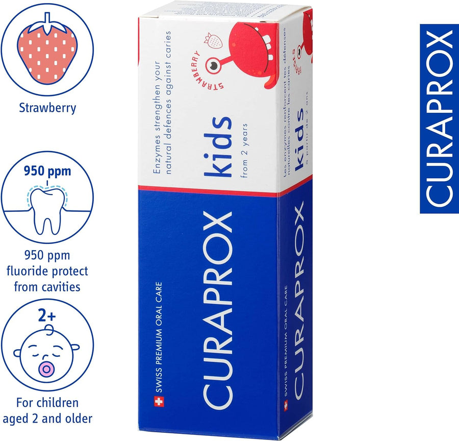 Curaprox Kids 2 + Years Toothpaste, Strawberry, 60ml. 950 ppm Fluoride.